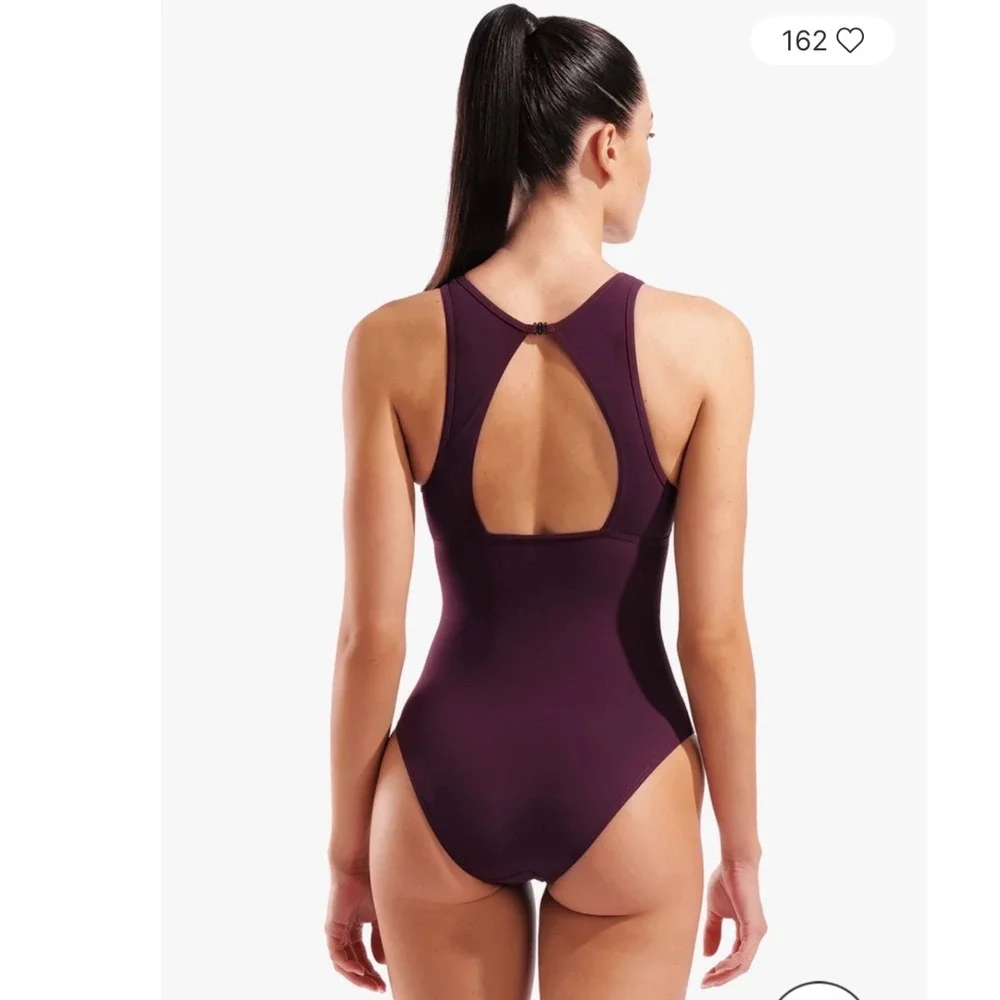 Arena Women Mesh Angle Swimsuit Vent Back Bordeaux Purple One Piece Size 40 NEW
